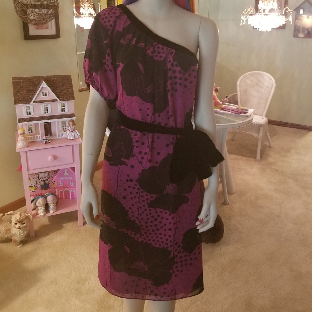 Lux UO velvet chiffon one shoulder floral dress